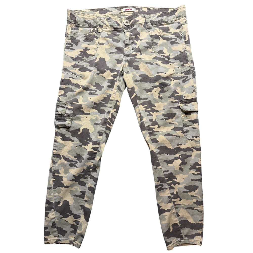 y2k vintage Bongo Rhinestone Studded Camo Cargo Pants XL mcbling